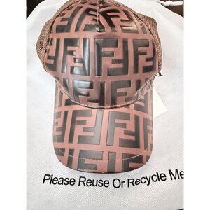 Fendi Brown Leather Zucca Print SnapBack Baseball Cap